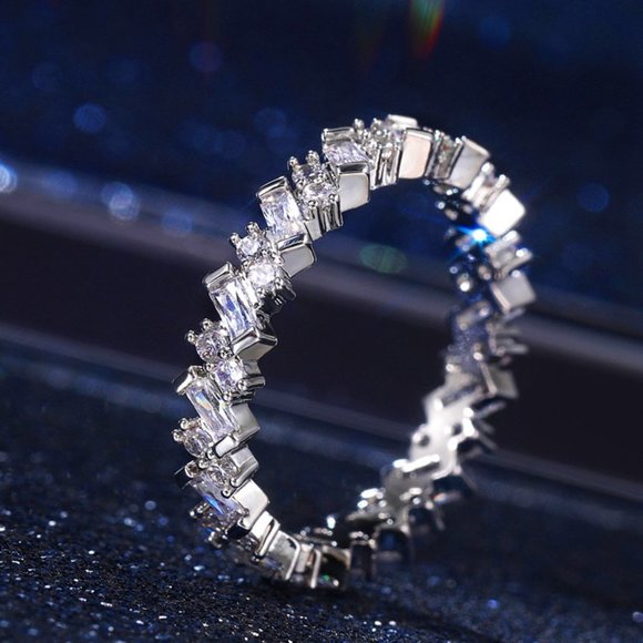 ❤Fashion Dainty Shiny Gems Zircon Silver Eternity Ring for Women,MARR9108 - Picture 1 of 7
